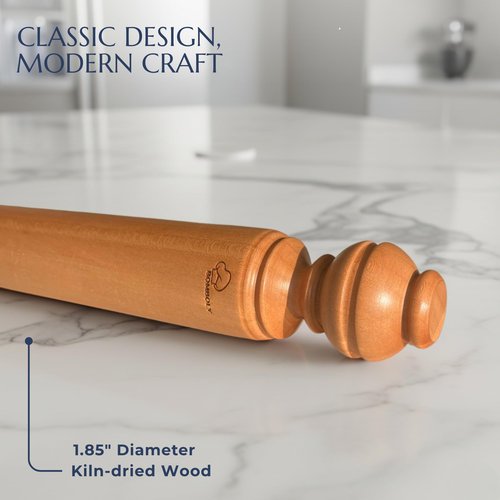 Mattarello Pasta Rolling Pin – Handmade Italian Tool for Authentic Pasta Making – Carved Ball Handle – Extra Long (30 inch)