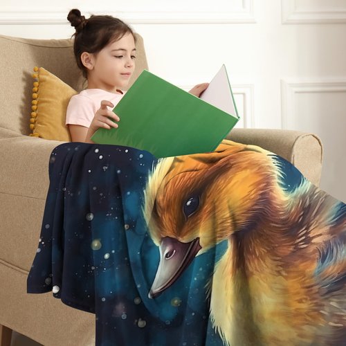 SARA NELL Duck Blanket, Cute Yellow Duck Swim on Magic Starry Sky Space Flannel Throw Blanket, Soft Plush Duck Gifts for Girls Boys, Kids Funny Ducks Prirt Birthday Ideas,60 in x 80 in