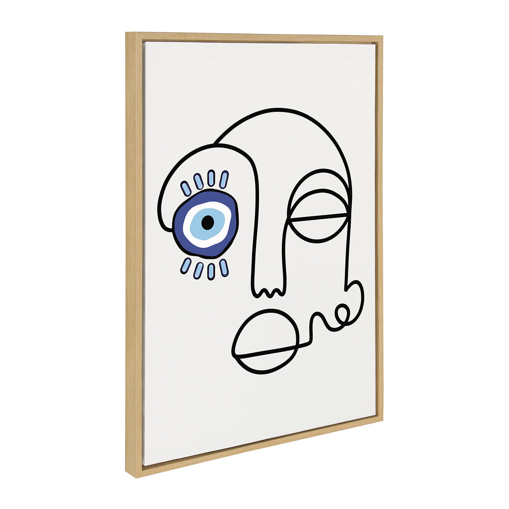 Kate and Laurel Sylvie No Evil Allowed Framed Canvas Wall Art by Shatha Al Dafai, 23x33 Natural, Decorative Abstract Line Drawing Art for Wall