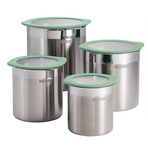 Tramontina 4-Piece Food Storage Containers with Silicone Lids, Stainless Steel Reusable Canister Set, Kitchen Pantry Organizer for Oats, Flour, Cereal, Sugar, Snacks (Mint Green)