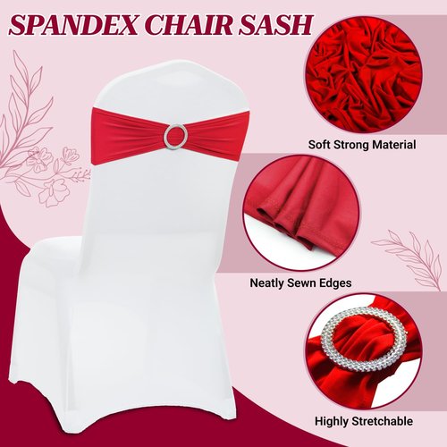 MDS Premium Stretch Spandex Chair Sashes - Pack of 50 Red Bow Covers for Weddings & Events