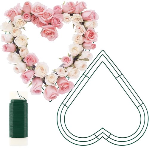 Fovths 2 Pack Heart Wreath Frame 14 Inch Dark Green Heart Shaped Metal Wreath Garland Wire Flower Wreaths for Valentine's Day, DIY Crafts, Wedding Party, Home Ceremony Decoration