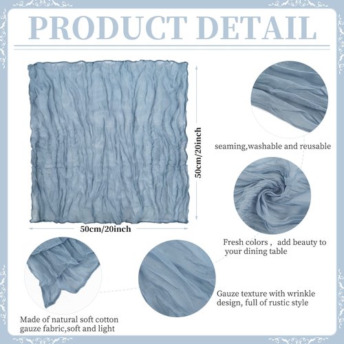 Gauze Cheesecloth Napkins Set of 96, 20 x 20 Inch Wrinkled Rustic Boho Linen Dinner Napkins Decorative Table Napkins for Wedding,Dinner,Family Everyday Use/Parties(Dusty Blue)