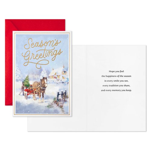 Hallmark Boxed Christmas Cards, Season's Greetings (16 Cards and 16 Envelopes) Horse and Sleigh