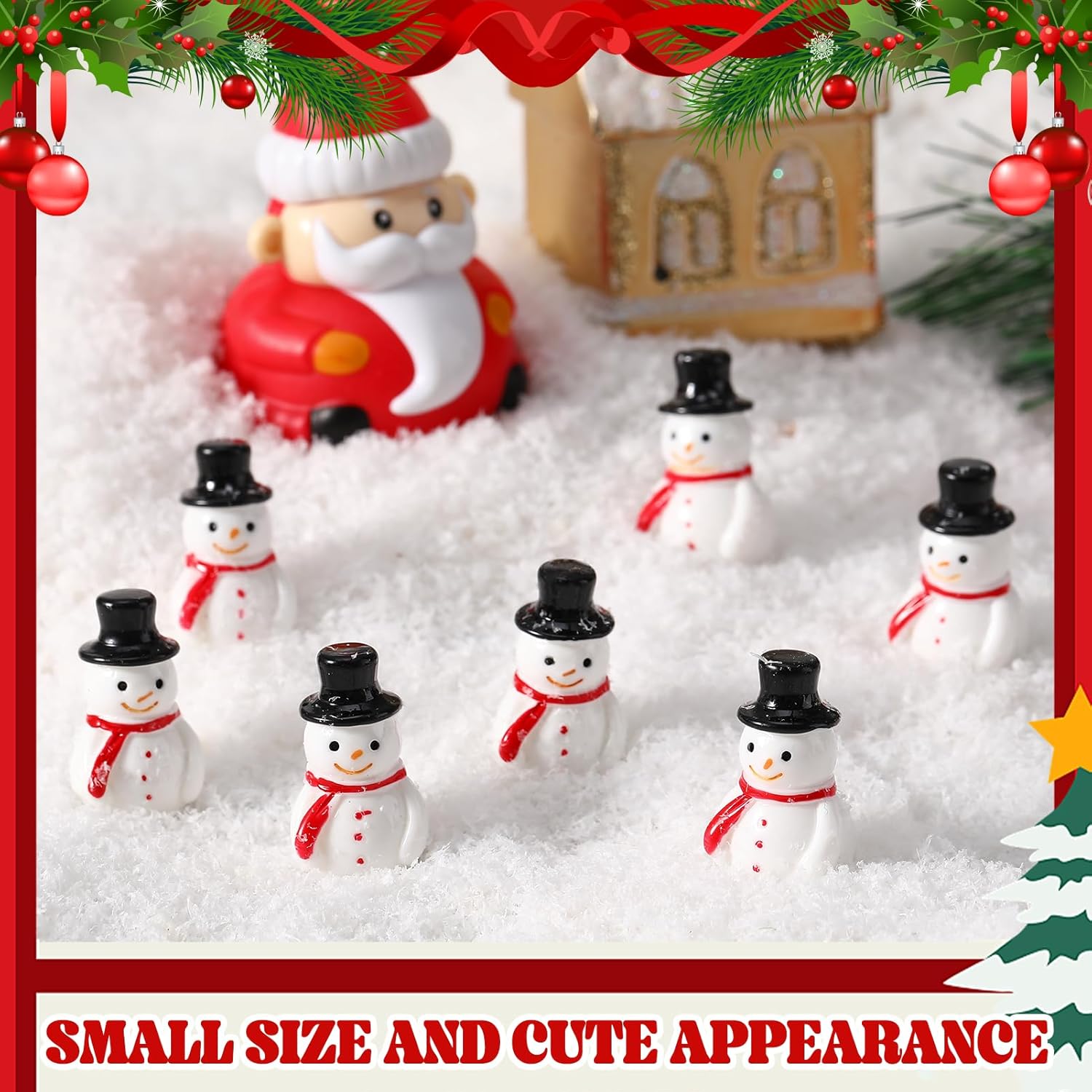 Skiennix Winter Mini Resin Snowman Figurines - 50 Pcs Black Hat Cake Decorations | DIY Crafts