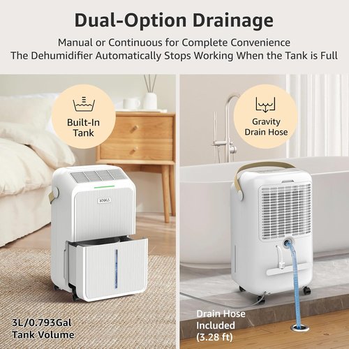 KNKA Dehumidifier - 2500 Sq.Ft Capacity with Drain Hose | Intelligent Humidity Control & 24HR Timer