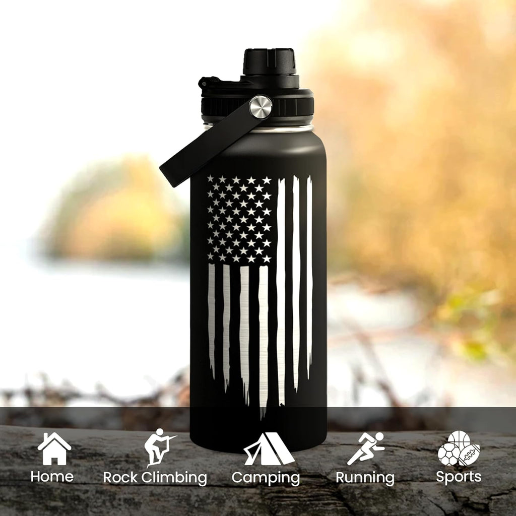 SA Water Bottles American Flag 32oz Stainless Steel Insulated Water Bottle - Perfect for Gym & Outdoor Activities
