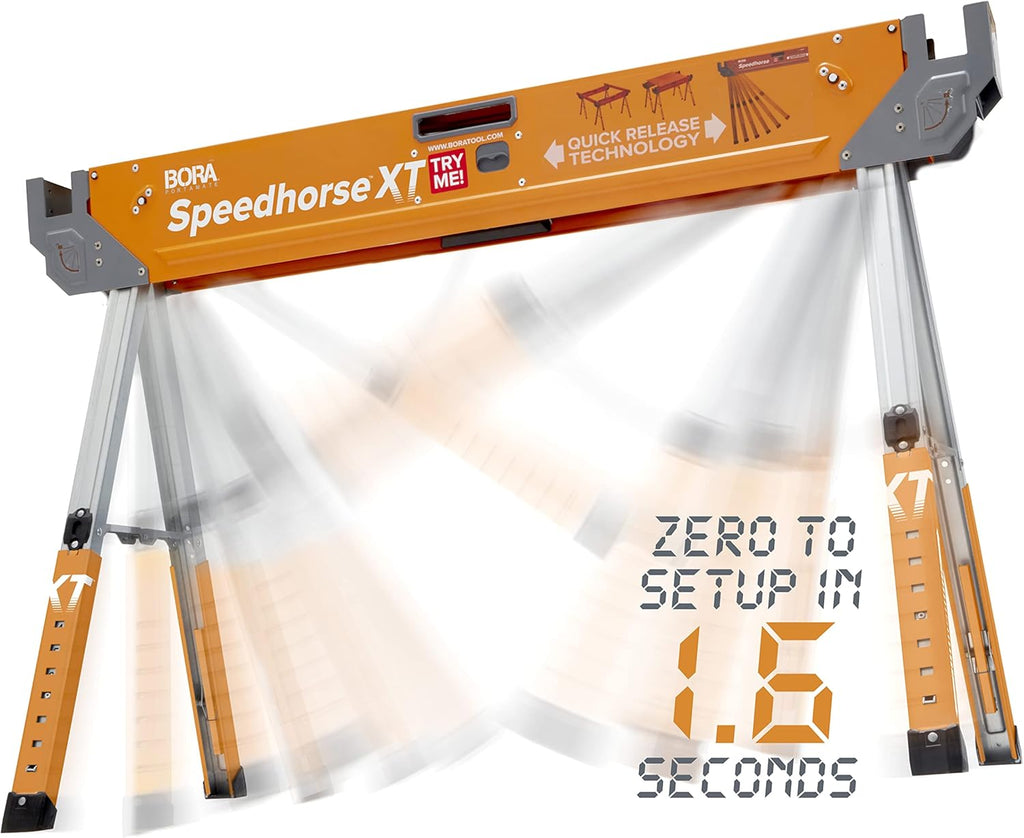 Bora Portamate Speedhorse XT Sawhorse Pair - Heavy-Duty Adjustable 30-36 Inch Legs | Metal Top for 2x4s