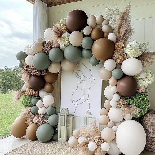Dusty Green Nude Balloon Arch Double Stuffed Sage Green Brown Beige White Sand Cream Balloon Garland Kit for Neutral Baby Shower Birthday Wedding Woodland Wild One Fall Dinosaur Party Decor