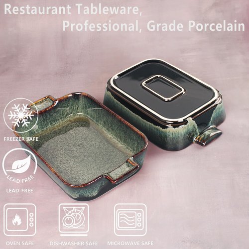 Ceramic Casserole Baking Dish - Durable 1.4 Quart Oven Safe Bakeware for Lasagna | 10 x 7 Inch Rectangular