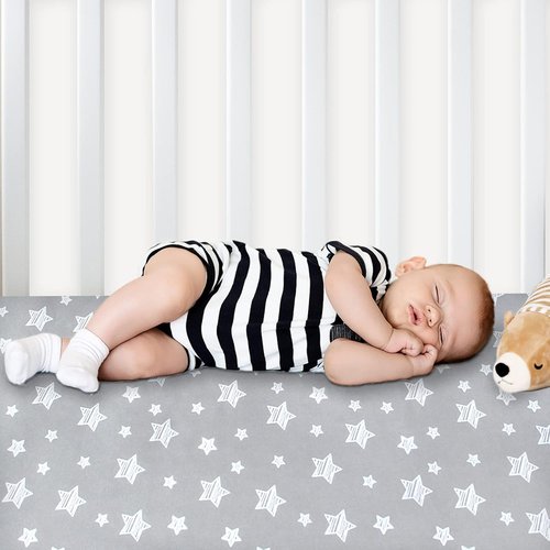 Crib Sheets for Boys & Girls - Soft Fitted Sheets for Standard Crib & Toddler Mattresses | Grey & White 2-Pack