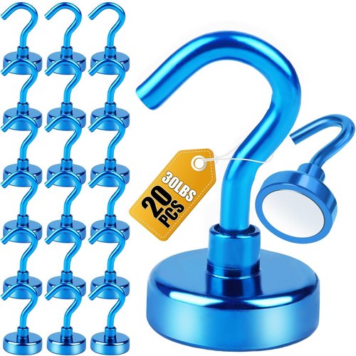 DIYMAG Magnetic Hooks - 30Lbs Heavy Duty S-Hooks for Classroom, Kitchen, Garage | 20 Pack - Blue