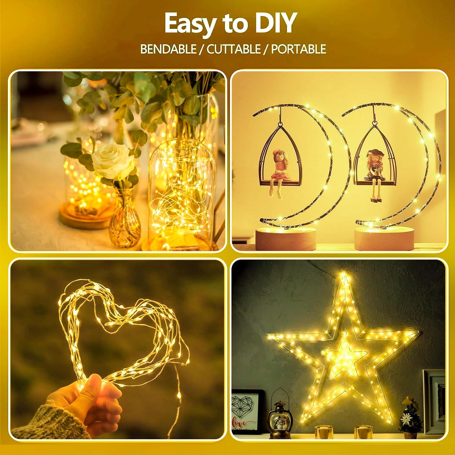 Skiennix 50 LED Fairy Lights - Battery Operated with Remote & Timer | 16 FT Warm White Twinkle String Lights for Indoor & Outdoor Décor