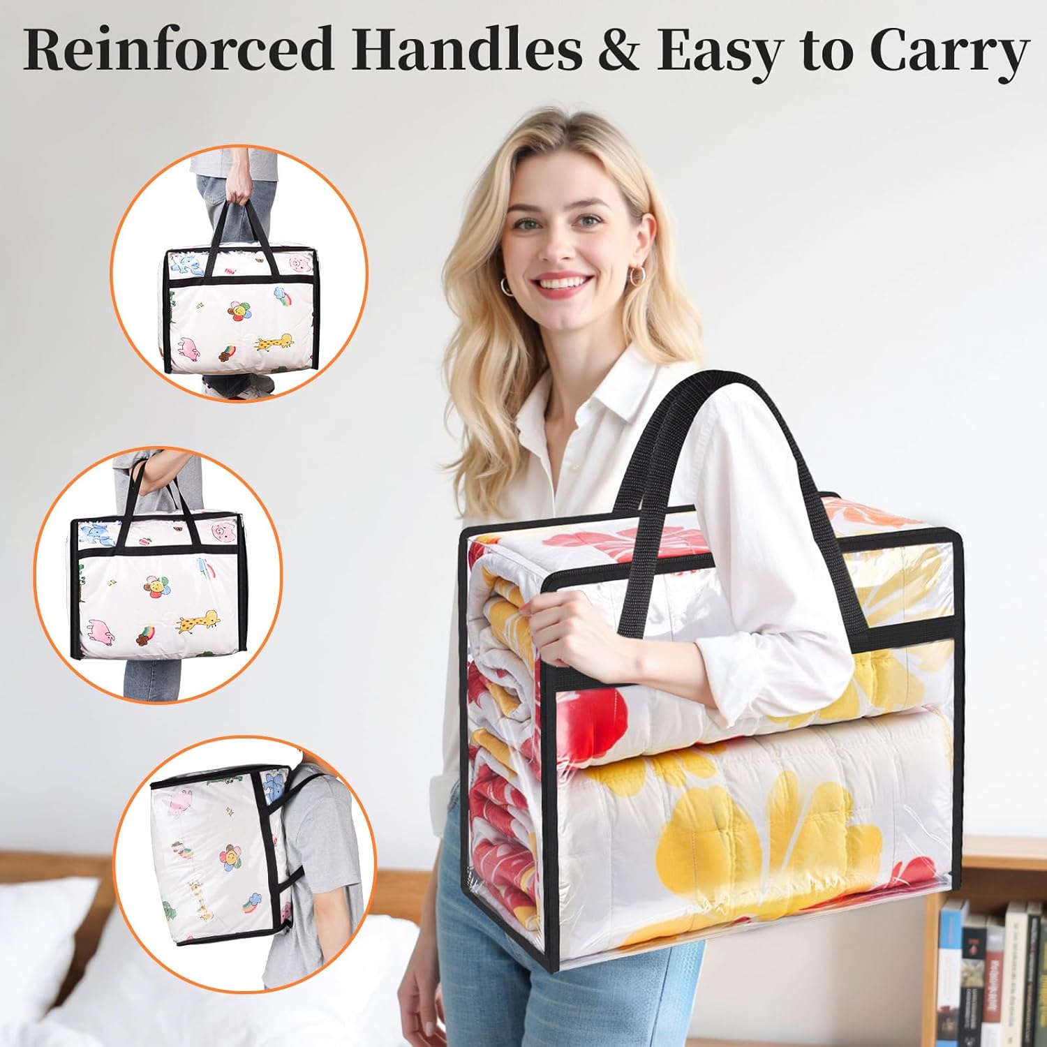 SpaceTrove Clear Storage Bags - 4 Pack Heavy-Duty Under Bed Organizers | Foldable Vinyl Zippered Containers for Comforters, Bedding & Toys - 40L Capacity