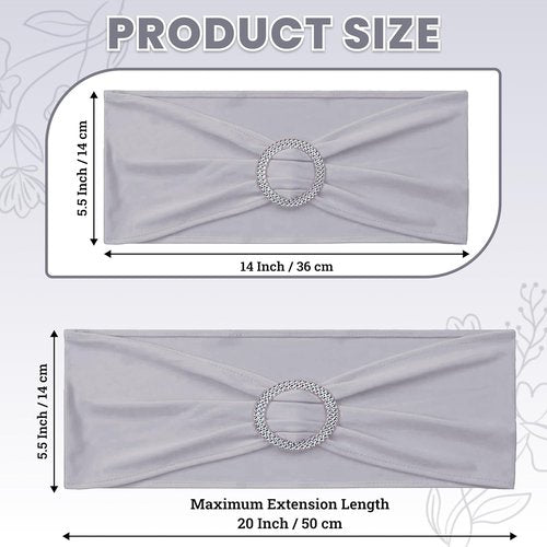 MDS Spandex Chair Sashes - Premium Stretch Covers with Buckle Slider for Weddings & Events | Light Silver, Pack of 25