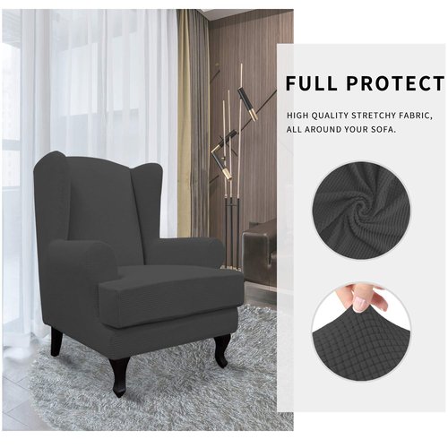 Easy-Going Stretch Wingback Chair Sofa Slipcover 2-Piece Sofa Cover Furniture Protector Couch Soft with Elastic Bottom, Spandex Jacquard Fabric Small Checks, Dark Gray
