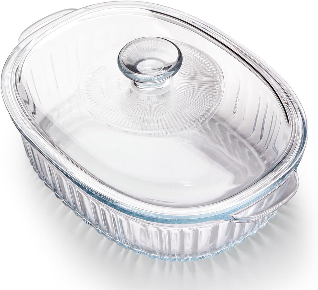 NUTRIUPS Glass Casserole Dish - Borosilicate Glass Baking Dish with Lid | 3QT Oven Safe
