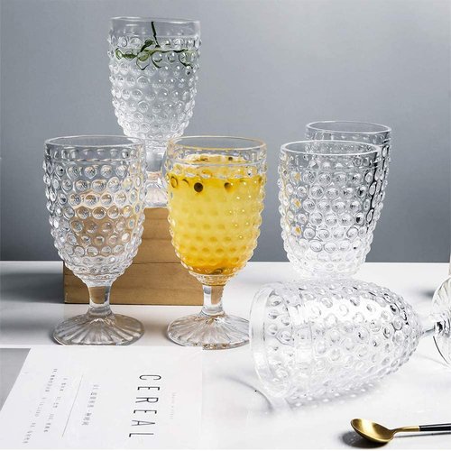 EVEREST GLOBAL Hobnail Drinking Glasses Goblet Water set of 6, 13 oz Iced Tea Glasses Ideal for Soda Wine Milk Coke Juice and Beer Perfect for Weddings Parties Bars