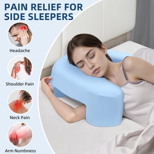 Hervimo Side Sleeper Pillow, Side Sleeper Pillows for Adults, Memory Foam Pillow for Neck and Shoulder Pain, Ideal for Side Sleepers, Side Sleeper Pillows with Arm Hole (Blue)