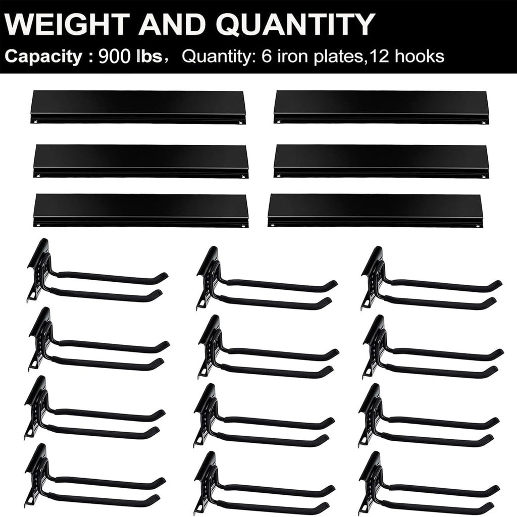 Wallmaster Garage Storage Organizer - Heavy-Duty Wall Mount Tool Rack with 12 Adjustable Hooks | 96-Inch Tracks, 900lb Capacity