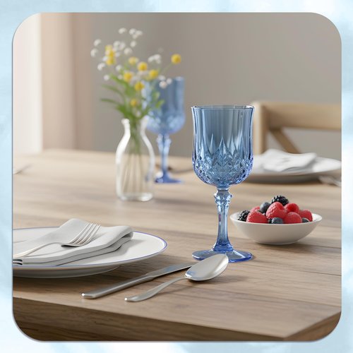 HTTBEIZI 7OZ Plastic Wine Glasses, Disposable Goblets Drinking Glasses Crystal Vintage Water Cups Unbreakable Champagne for Valentine’s Day, Wedding, Parties (48, Blue)