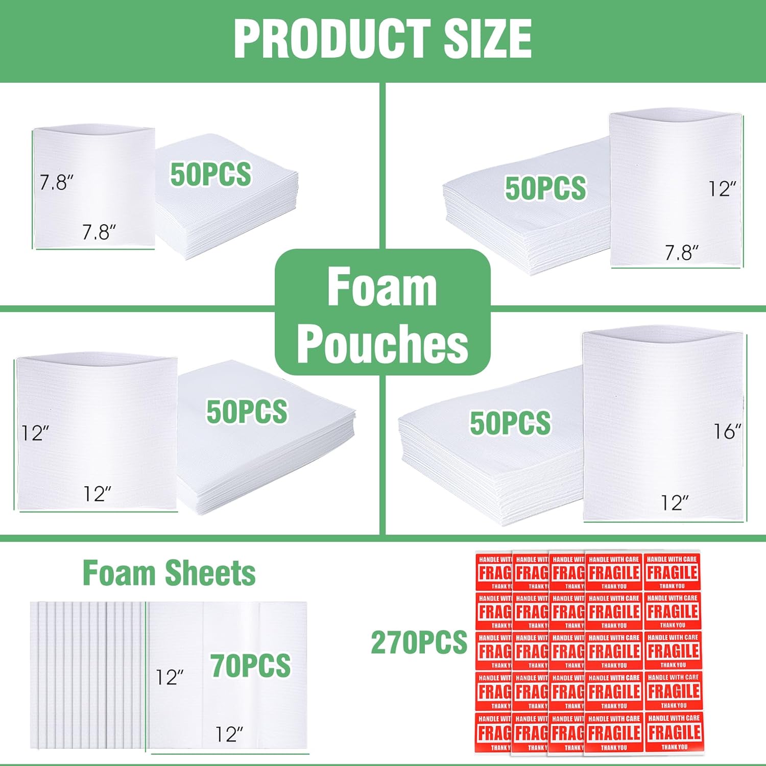 Regine Switzerland Dish Packing Supplies - 540 Pcs Foam Wrap & Fragile Stickers | 4 Sizes Included