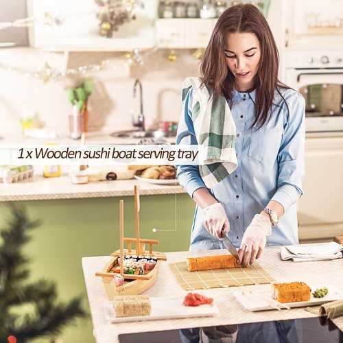 Juexica Wooden Sushi Boat Serving Tray Japanese Sushi Plate for Restaurant Sushi Tray Wood Serving Boat Plate for Food Display Home Wedding Birthday Party (Light Wood Color,24 Inch)