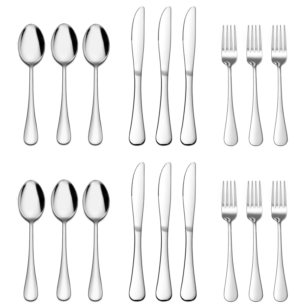 E-far Forks Spoons and Knives Set for 6, 18 Pieces Stainless Steel Silverware Set, Food Grade Flatware Cutlery Sets for Home Kitchen Restaurant, Mirror Finish, Dishwasher Safe