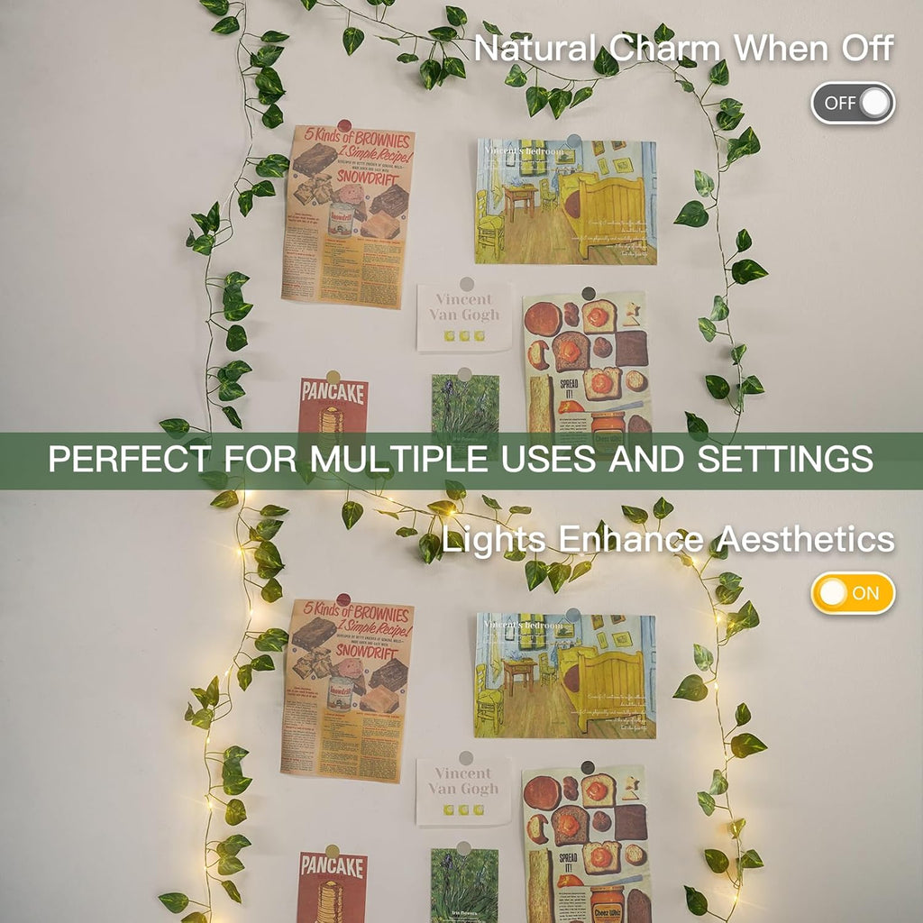 Suddus Fairy Lights Vine - 13.1ft 40 LED Battery Operated Pothos String Lights with Remote | Warm White Decor for Bedroom, Garden, Party, Wedding