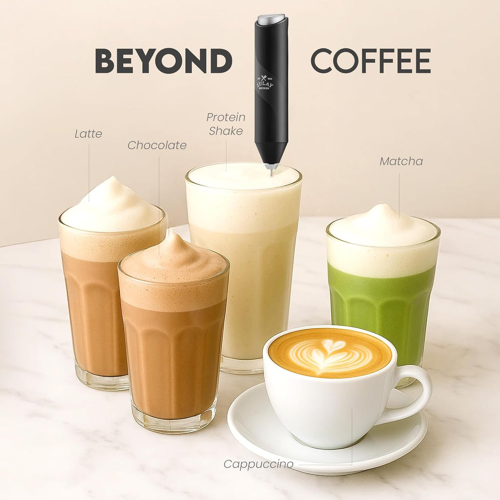 Zulay Kitchen Milk Frother Wand - Powerful Handheld Stainless Steel Mixer for Coffee, Lattes & More - Midnight Black