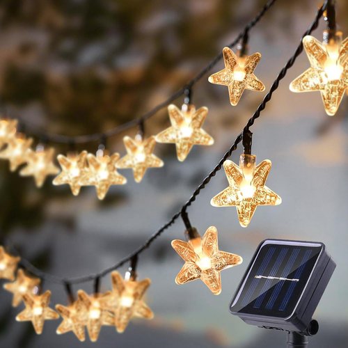 L LAMPOP Fairy Lights with 8 Lighting Modes Solar Powered Outdoor Waterproof IP65 Lights of 20 LED Crystal Star Hanging Light for Balcony Party Decor, Wedding,Party,Camping (Warm White)