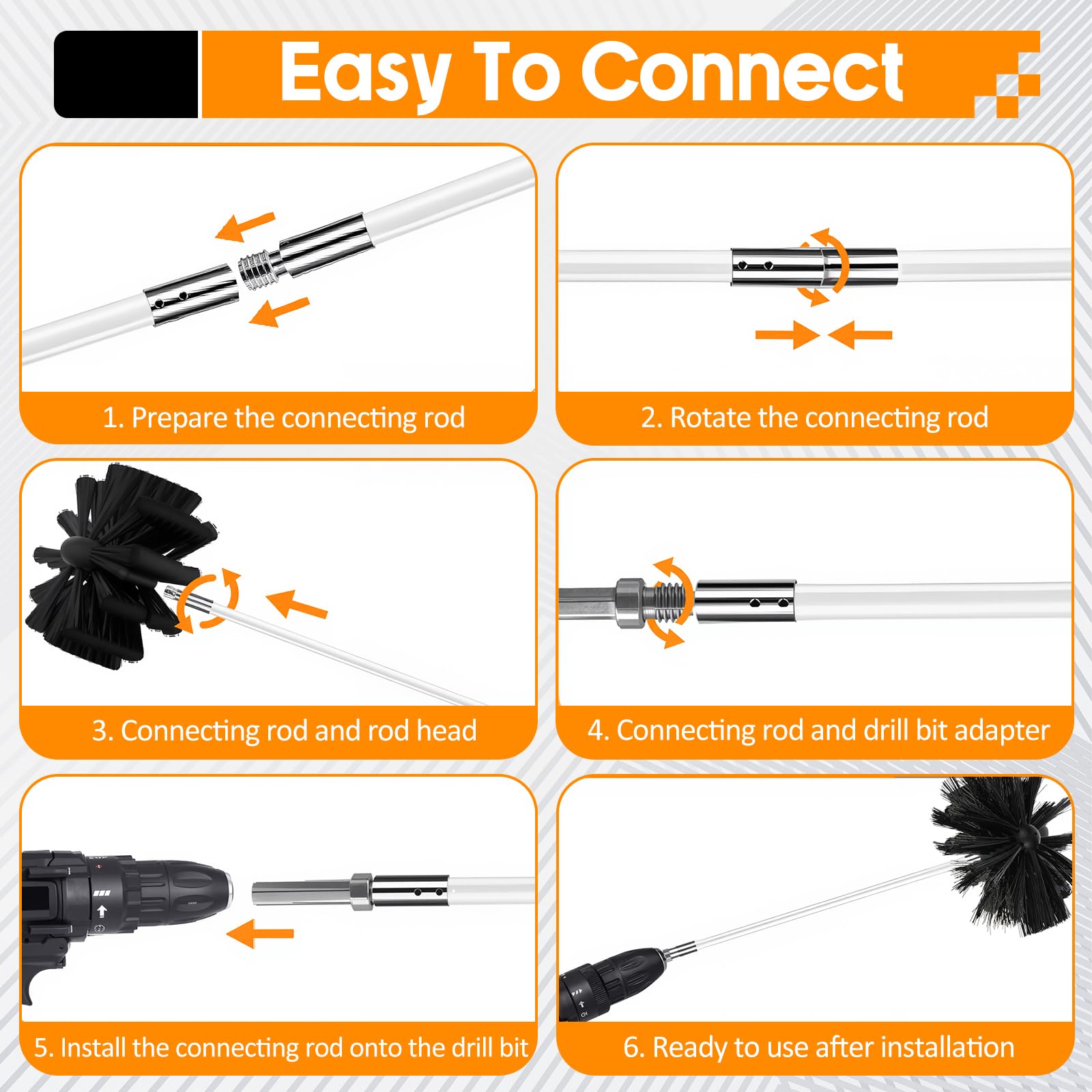 Teecyhooo 30 Feet Chimney Sweep Kit, Dryer Vent Cleaning Brush Kit, 2 Pcs 6 Inch Brush Head Chimney Sweep Tools with Flexible Nylon Rod and Glove for Flue Fireplace Sewage Pipe Hood