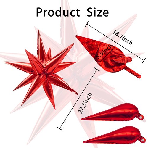 Red Star Foil Balloons Explosion 12 Point Spike Baloons Large Mylar Balloon Party Decorations Backdrops for Christmas Wedding Anniversary Bachelorette Engagement Birthday Valentine's Day