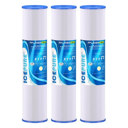 ICEPURE 20" x 4.5" Whole House Water Filter, 5 Micron Pleated Sediment Water Filters Replacement Cartridge for Well Water, Compatible with ECP5-BB, AP810-2, SPC-45-1005, CP5-BB, ECP1-20BB, 3 PACK