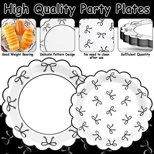 **Regine Switzerland 96-Piece Bow Party Decorations | Elegant Black & White Tableware for 24 Guests**