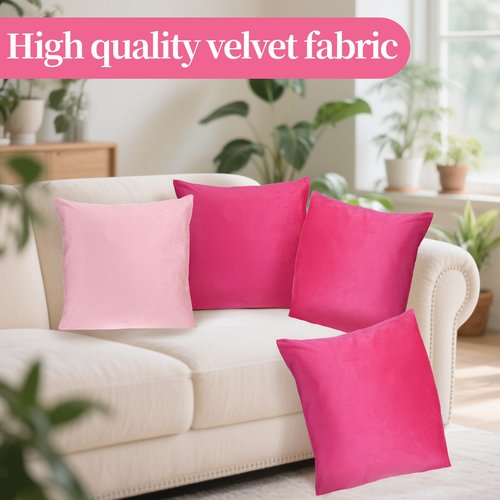 Bruislard 6 Pcs Velvet Throw Pillow Covers 18 x 18 Inch Decorative Pillow Cases Soft Cushion Pink Pillowcase for Picnic Patio Couch Garden Bench Porch, No Inserts