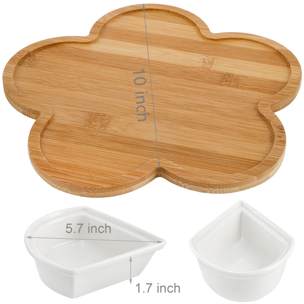 yarlung Ceramic Divided Serving Dishes with Lids and Bamboo Platter, 5 Removable Dipping Bowls Relish Tray Nuts Dishes for Appetizer, Chips, Fruits, Candy, Condiment