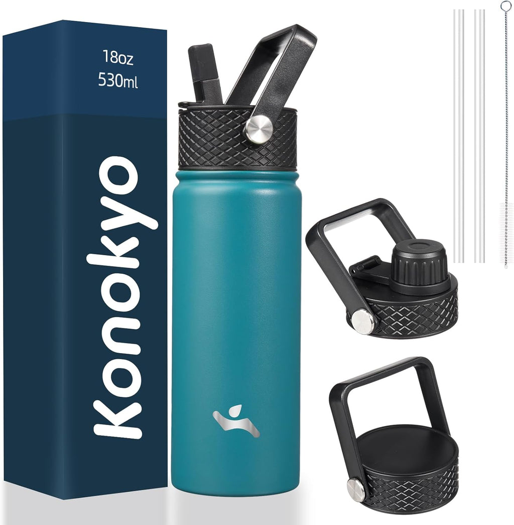 Skiennix 18 Oz Insulated Stainless Steel Water Bottle - Durable Sport Design | Light Blue