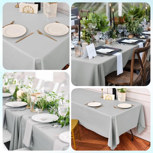 10 Pack Light Grey Tablecloths for 6ft Rectangle Tables 60 x 102 Inch - Polyester Table Cover Stain and Wrinkle Resistant Washable Fabric Table Clothes for Wedding Party Banquet Reception Restaurant