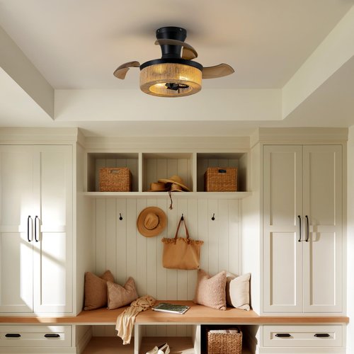 Spacora 28'' Retractable Ceiling Fan with Lights, Flush Mount Small Caged Low Profile Ceiling Fan with Remote Invisible Blades 6 Wind Speeds farmhouse Fandelier for Kids Nursery Room, Bedroom, Kitchen