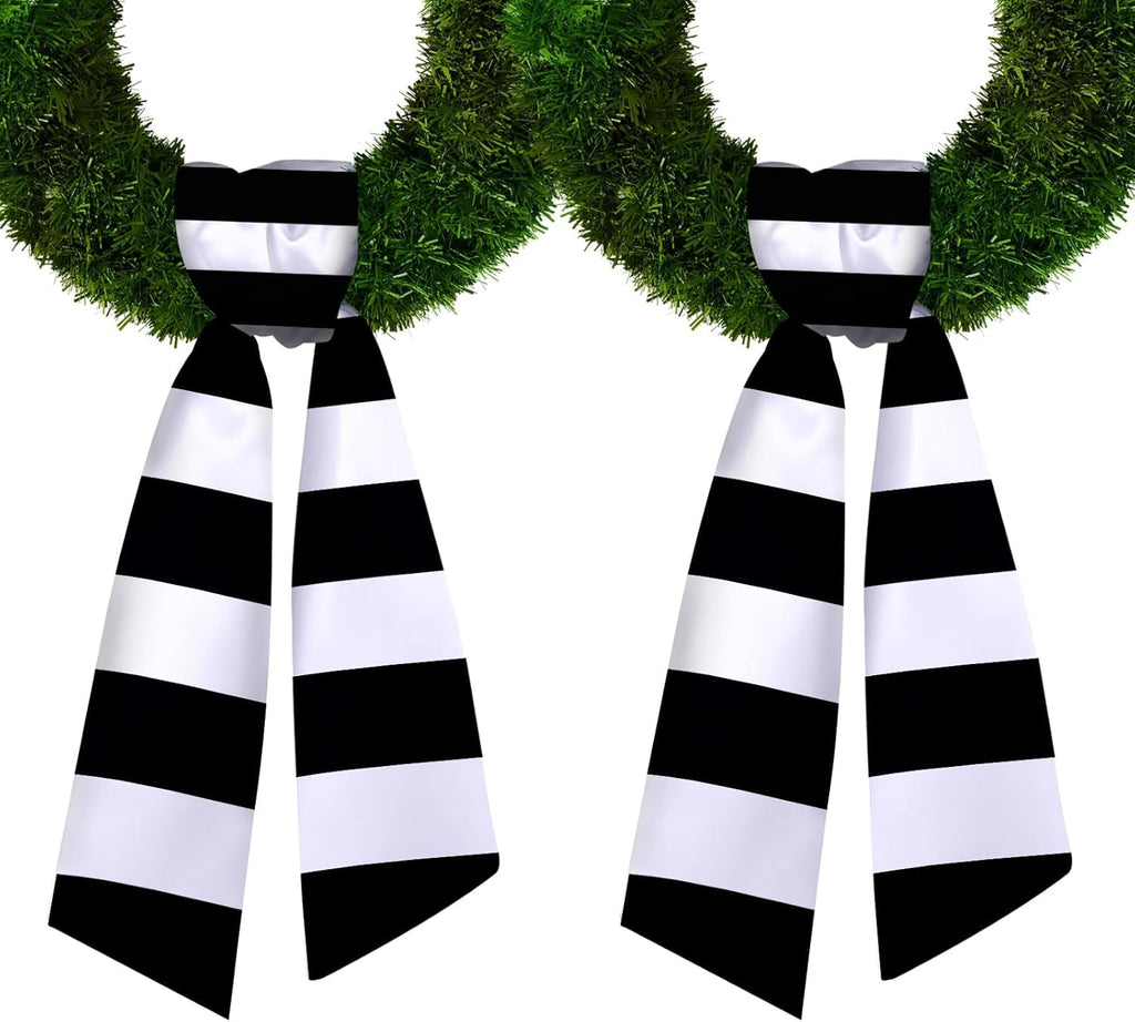 Regine Switzerland Christmas Wreath Sash - 2-Piece Black & White Striped Burlap for Home Decor