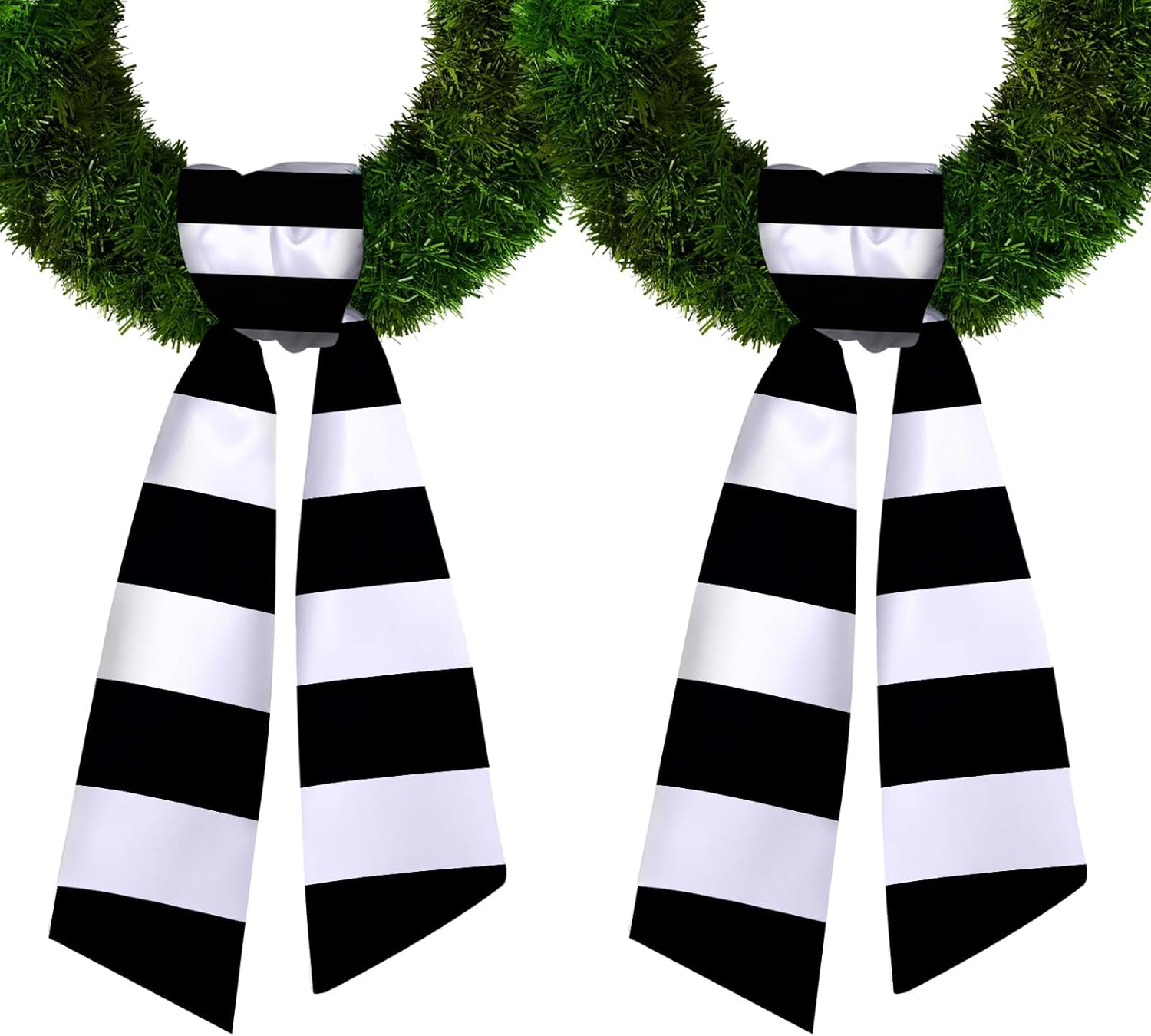 Regine Switzerland Christmas Wreath Sash - 2-Piece Black & White Striped Burlap for Home Decor