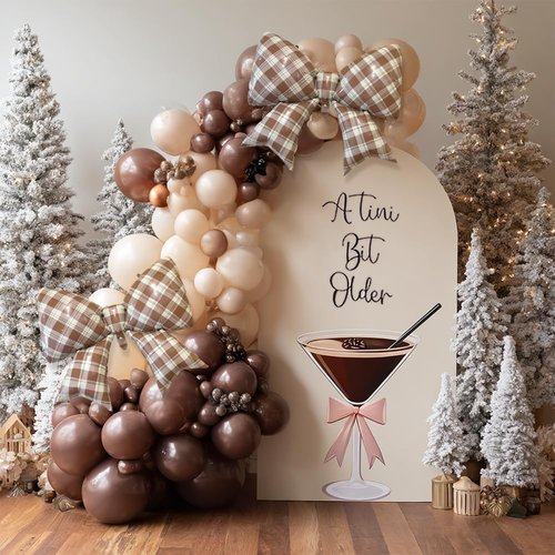 Brown Plaid Bow Foil Balloons Large Checkered/Gingham Bow Knot Balloon Espresso Martini Coffee Coquette Themed Decor for Love Is Brewing Bridal Shower Fall Baby Shower Birthday Party Decorations
