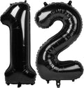 Black Number 12 Balloon - 40 Inch Giant Foil Balloon for 12th Birthday Party Decorations