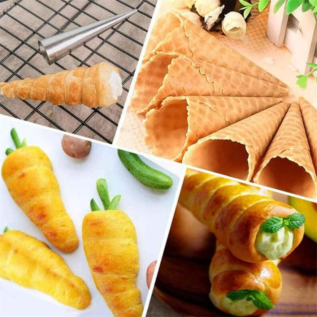 Skiennix 30 PCS Non-Stick Stainless Steel Cream Horn Molds - Large 5" for DIY Pastries & Desserts