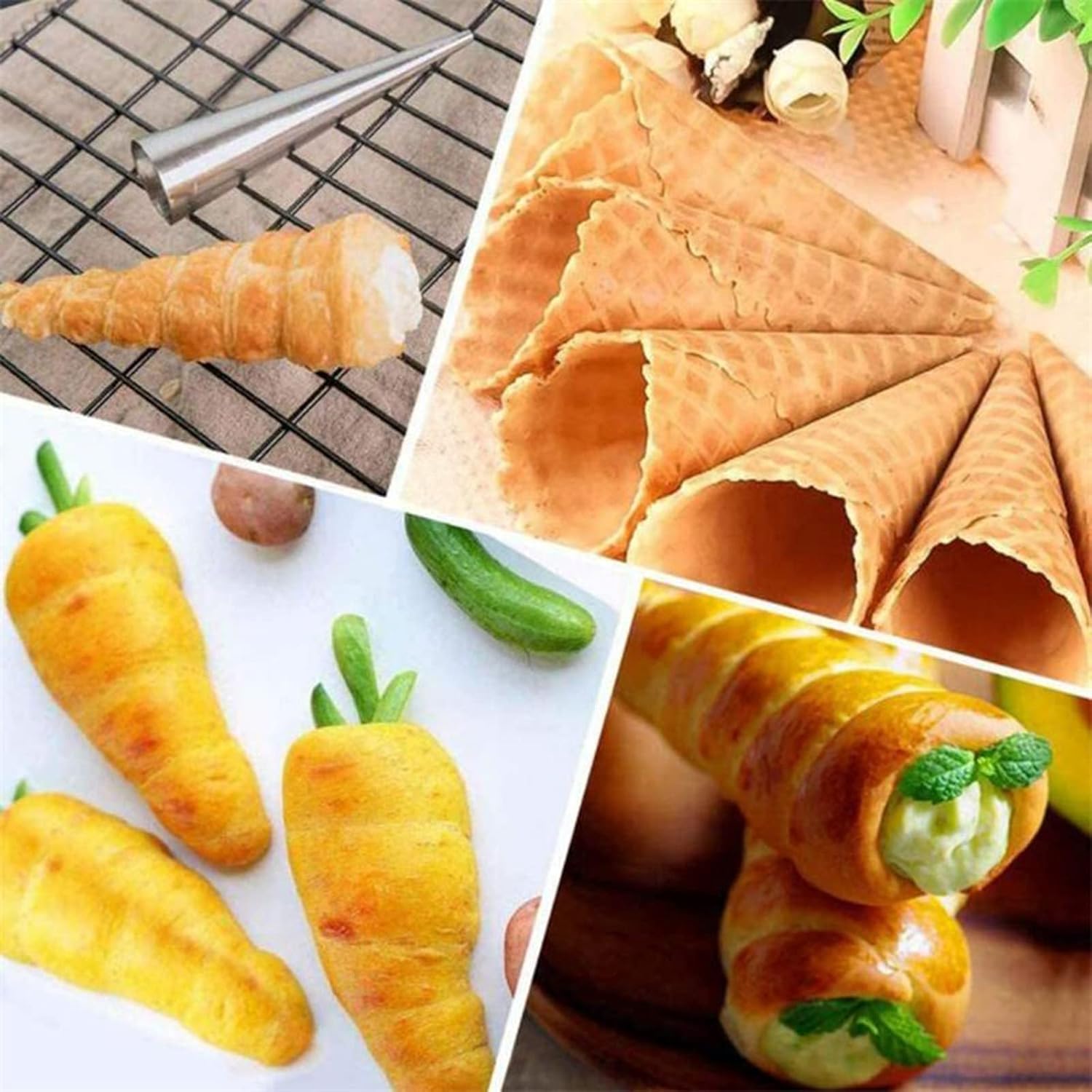 Skiennix 30 PCS Non-Stick Stainless Steel Cream Horn Molds - Large 5" for DIY Pastries & Desserts