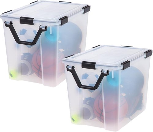 IRIS USA WeatherPro Storage Bins - 103 Qt BPA-Free Plastic Tote with Lids, Stackable & Nestable - Clear/Black (2 Pack)