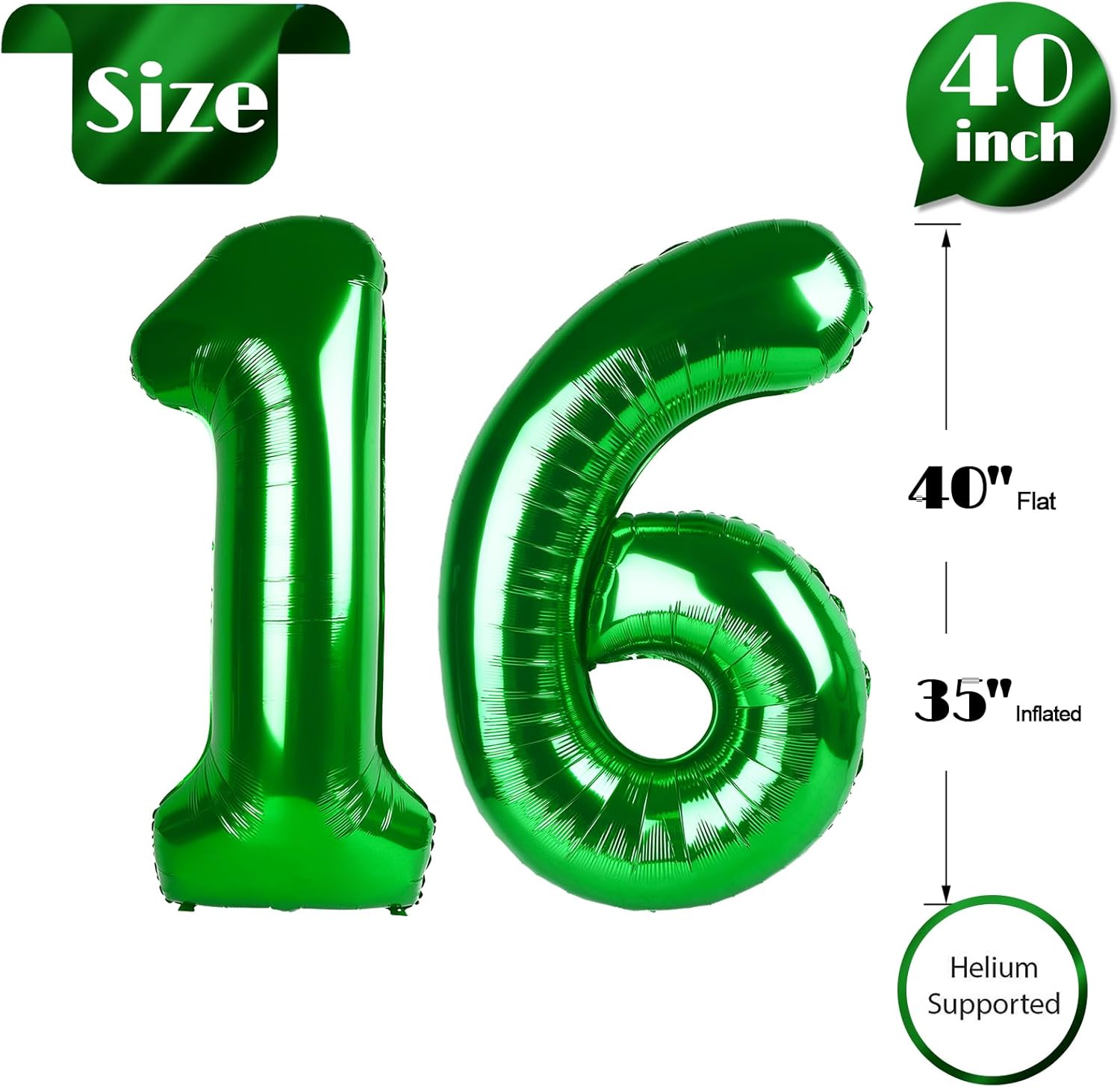 Regine Switzerland Dark Green Number 16 Balloon - 40 Inch Giant Foil Decoration for 16th Birthday Party