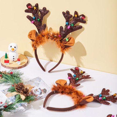 JOYIN Christmas 4PCS Reindeer Headband, Light-Up LED Antlers Reindeer Hat Holiday Headbands for Christmas Party Supplies and Holiday Parties Favors (ONE SIZE FITS ALL)