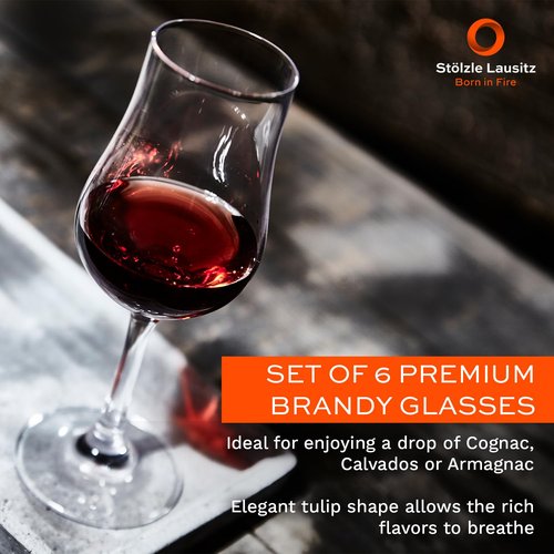 Stölzle Lausitz Set of 6 Brandy Glasses (CLASSIC). Dishwasher Safe Liqueur Glasses (6.25 Fl oz). Durable Bourbon Snifter Glass - Genuine Stölzle Glassware
